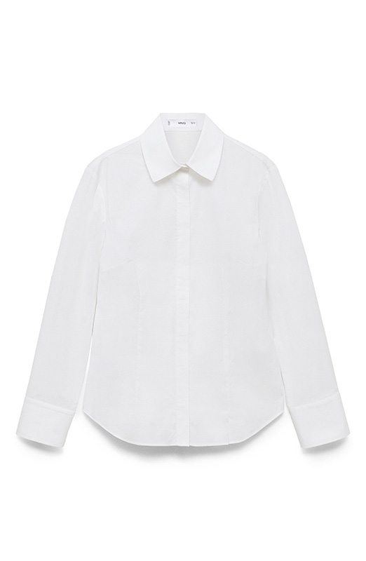 白色修身弹力府绸纽扣衬衫