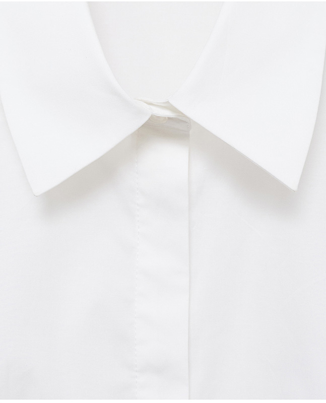 白色修身弹力府绸纽扣衬衫