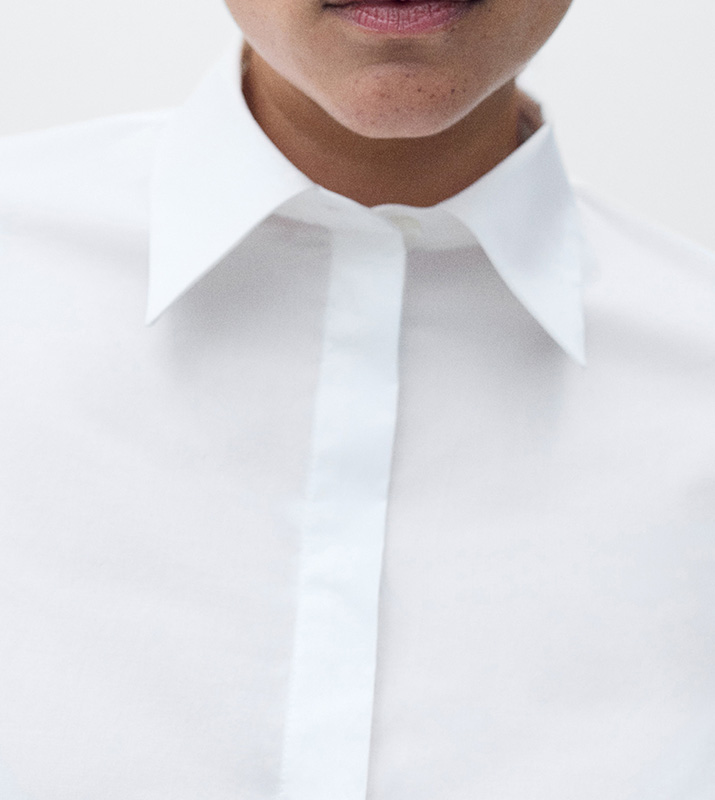 白色修身弹力府绸纽扣衬衫