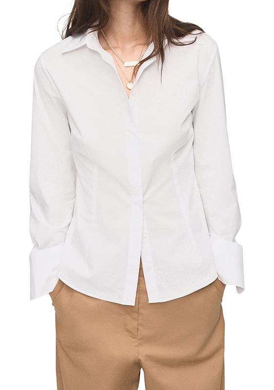 白色修身弹力府绸纽扣衬衫