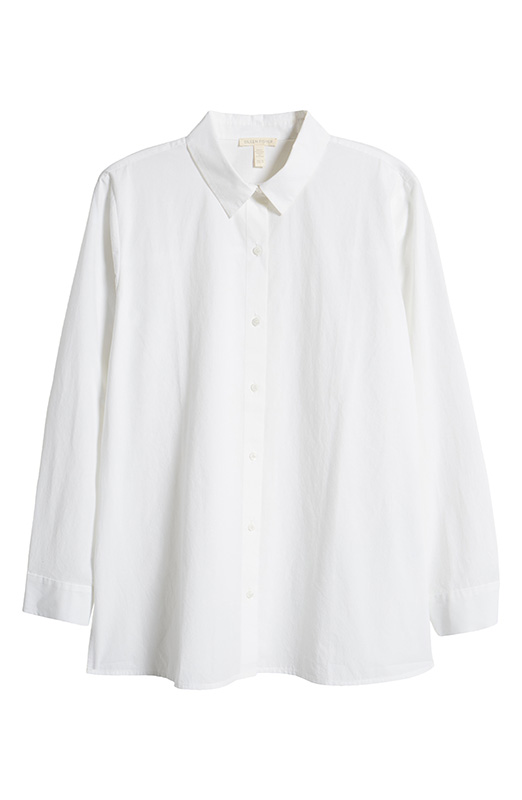 经典白色领易穿有机棉纽扣衬衫