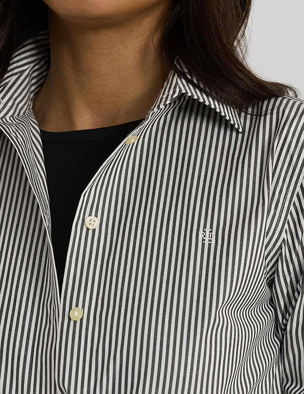 黑白条纹易护理棉质衬衫