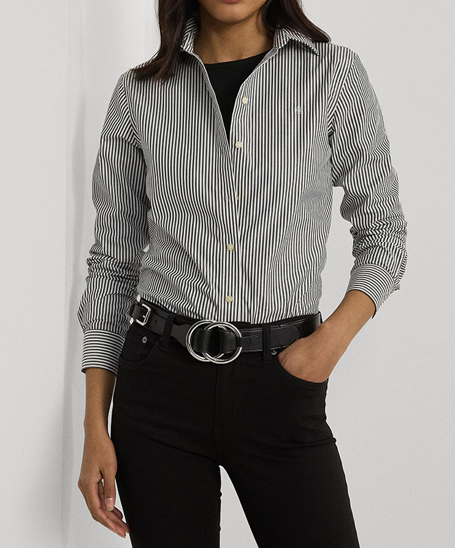 黑白条纹易护理棉质衬衫