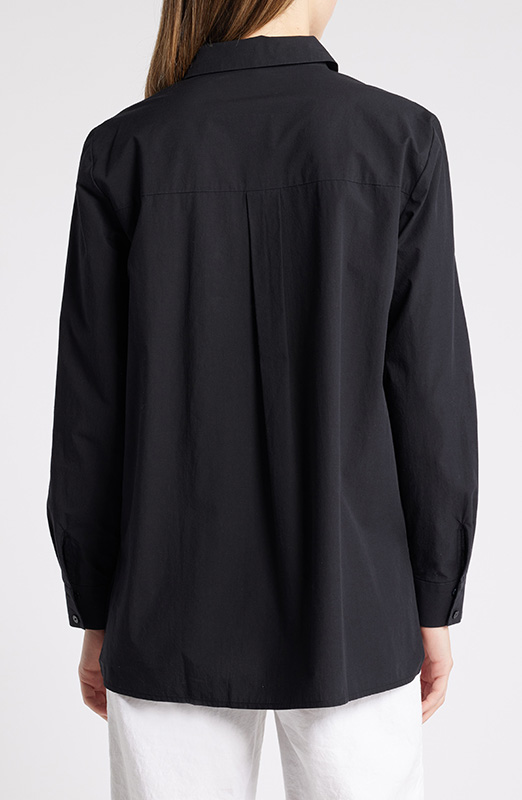 经典黑色领易穿有机棉纽扣衬衫