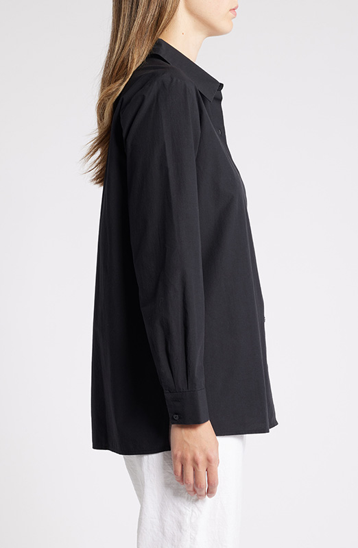 经典黑色领易穿有机棉纽扣衬衫