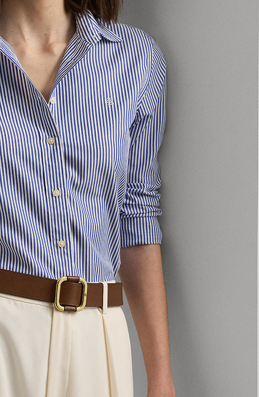 蓝白条纹易护理棉质衬衫