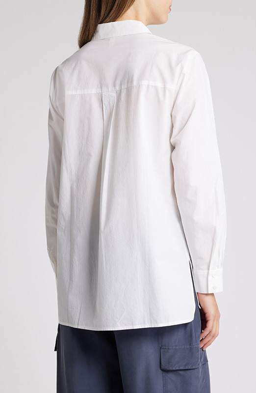 经典白色领易穿有机棉纽扣衬衫