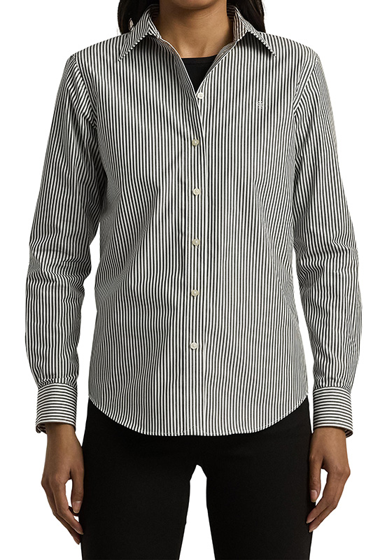 黑白条纹易护理棉质衬衫
