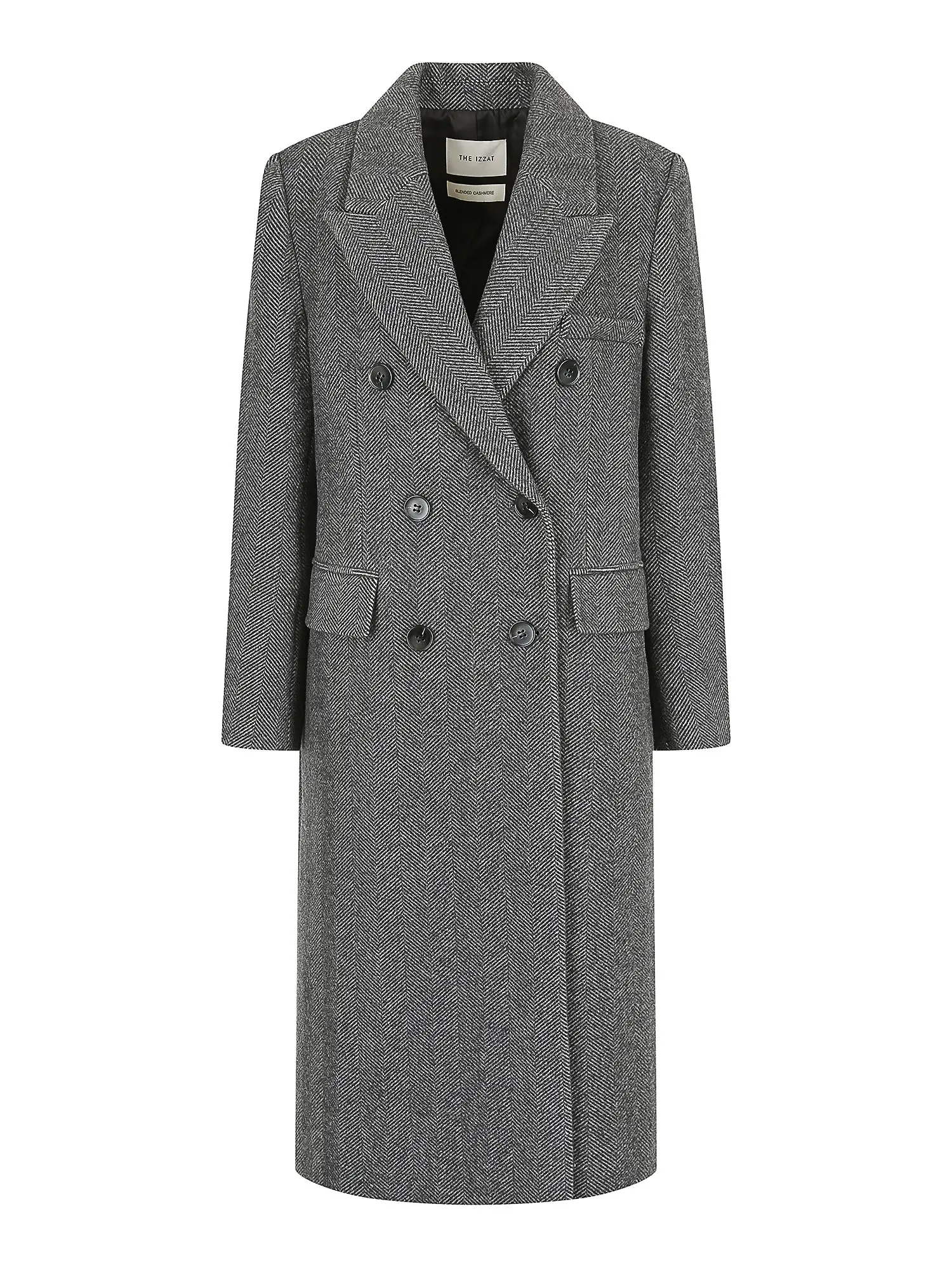 羊绒人字纹双层长款大衣(深灰色)