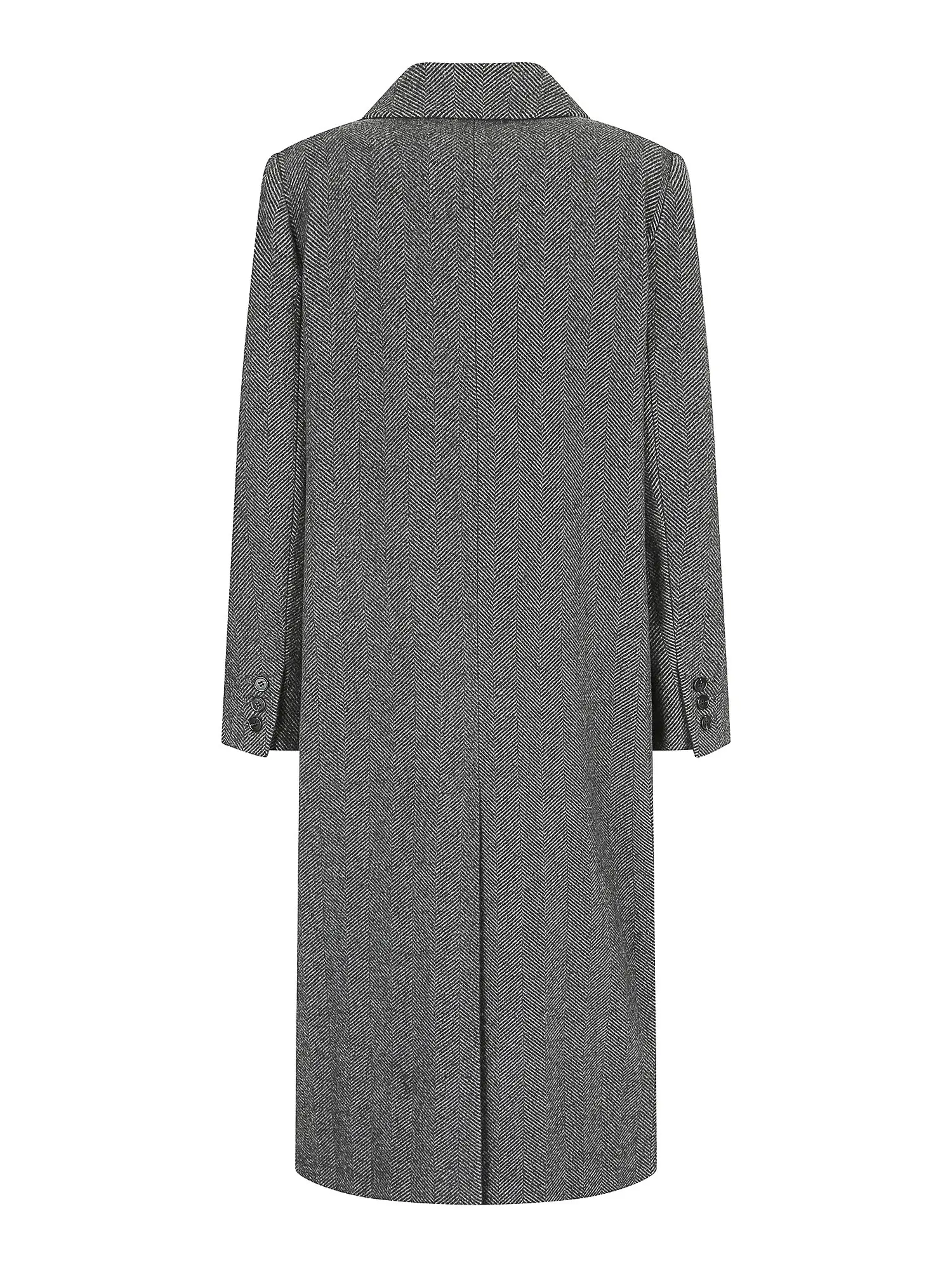 羊绒人字纹双层长款大衣(深灰色)