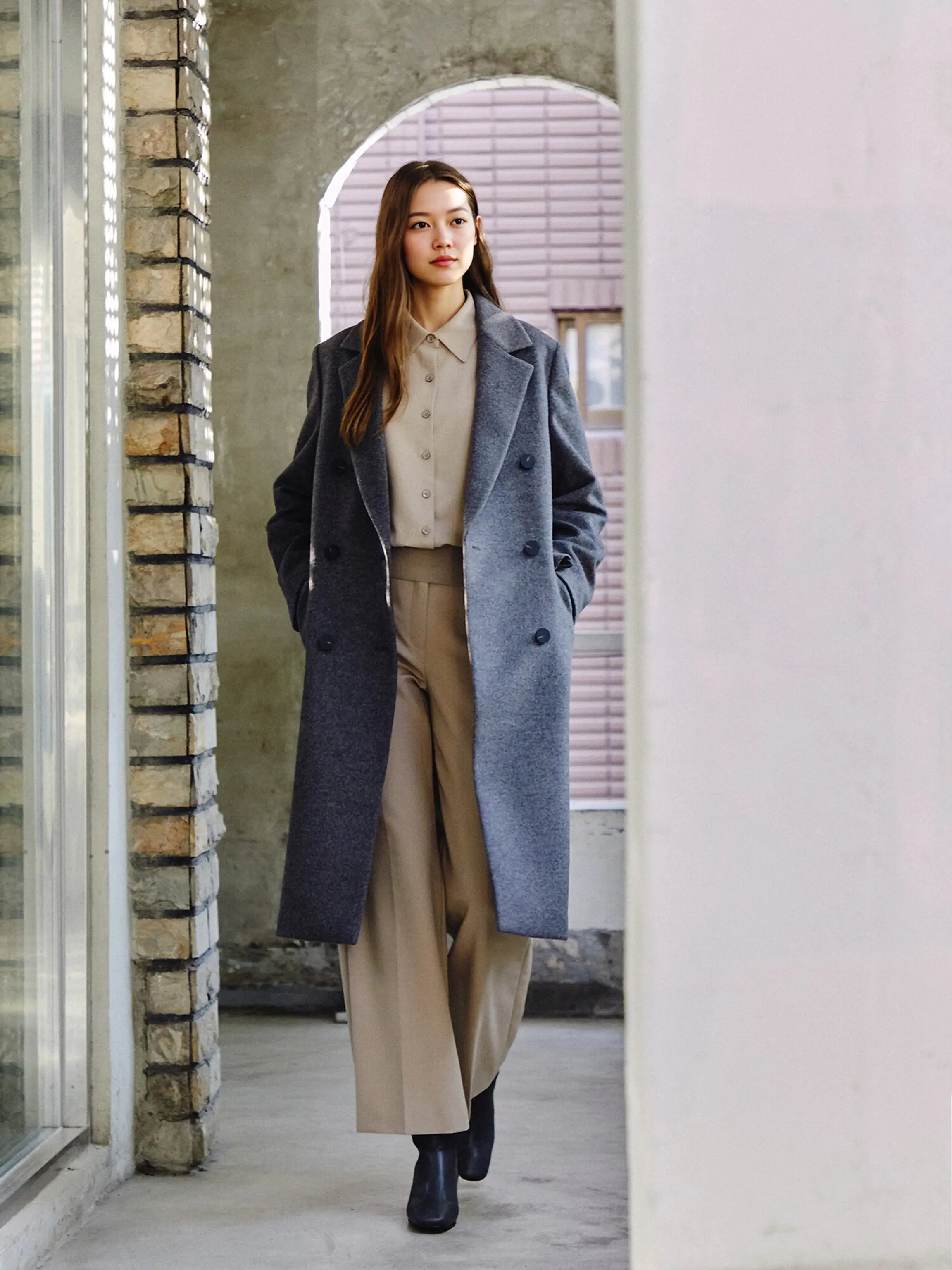 羊绒定制双层大衣(灰色)