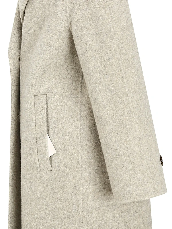 宽松羊毛双排扣手工大衣(浅卡其色)
