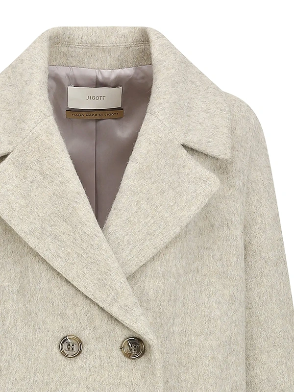 宽松羊毛双排扣手工大衣(浅卡其色)