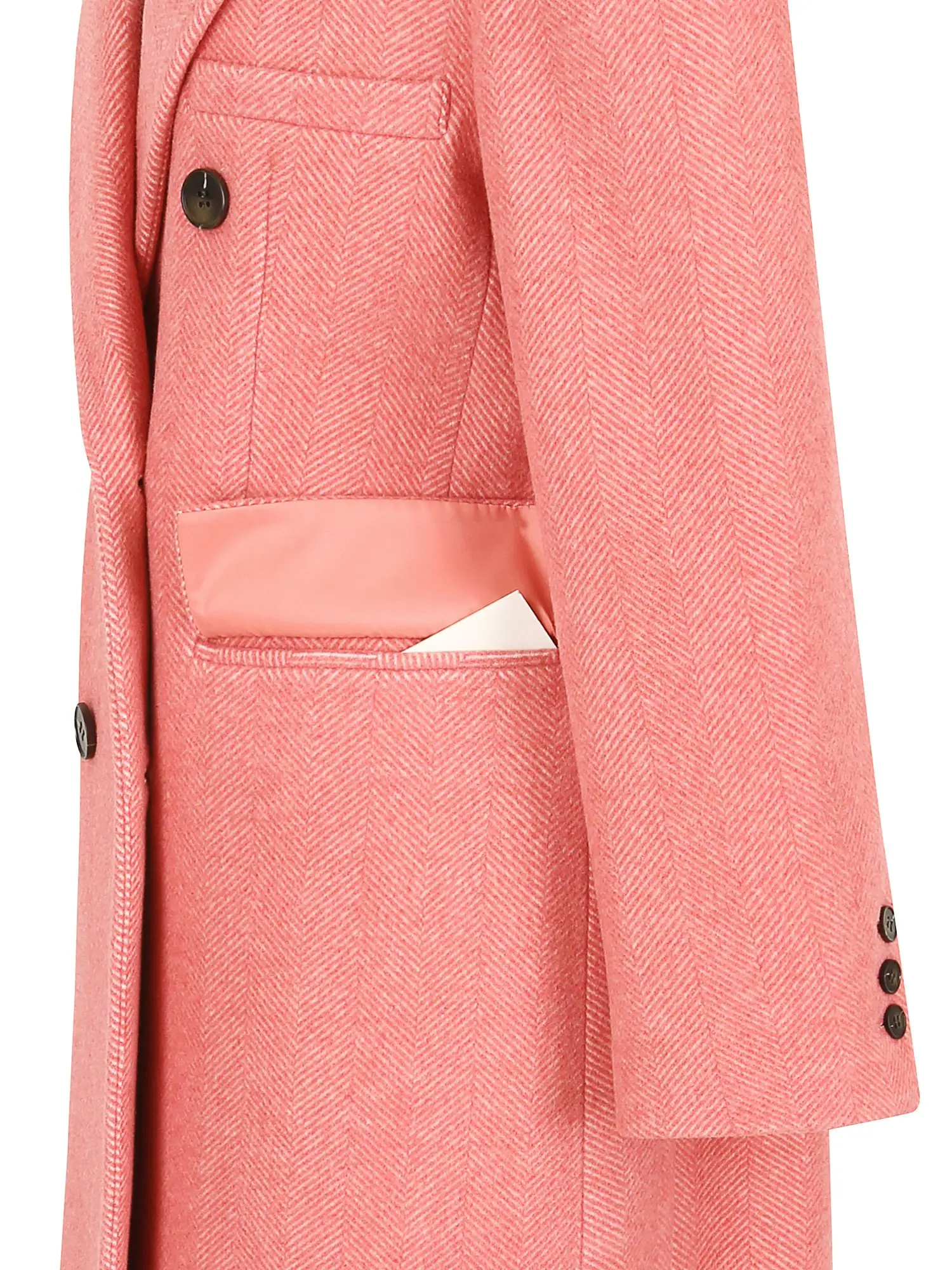 羊绒人字纹双层长款大衣(粉色)