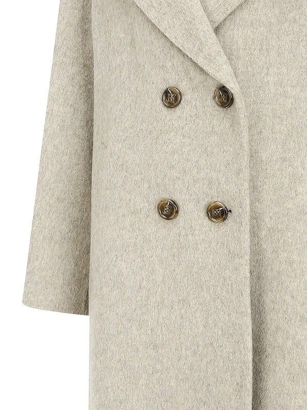 宽松羊毛双排扣手工大衣(浅卡其色)