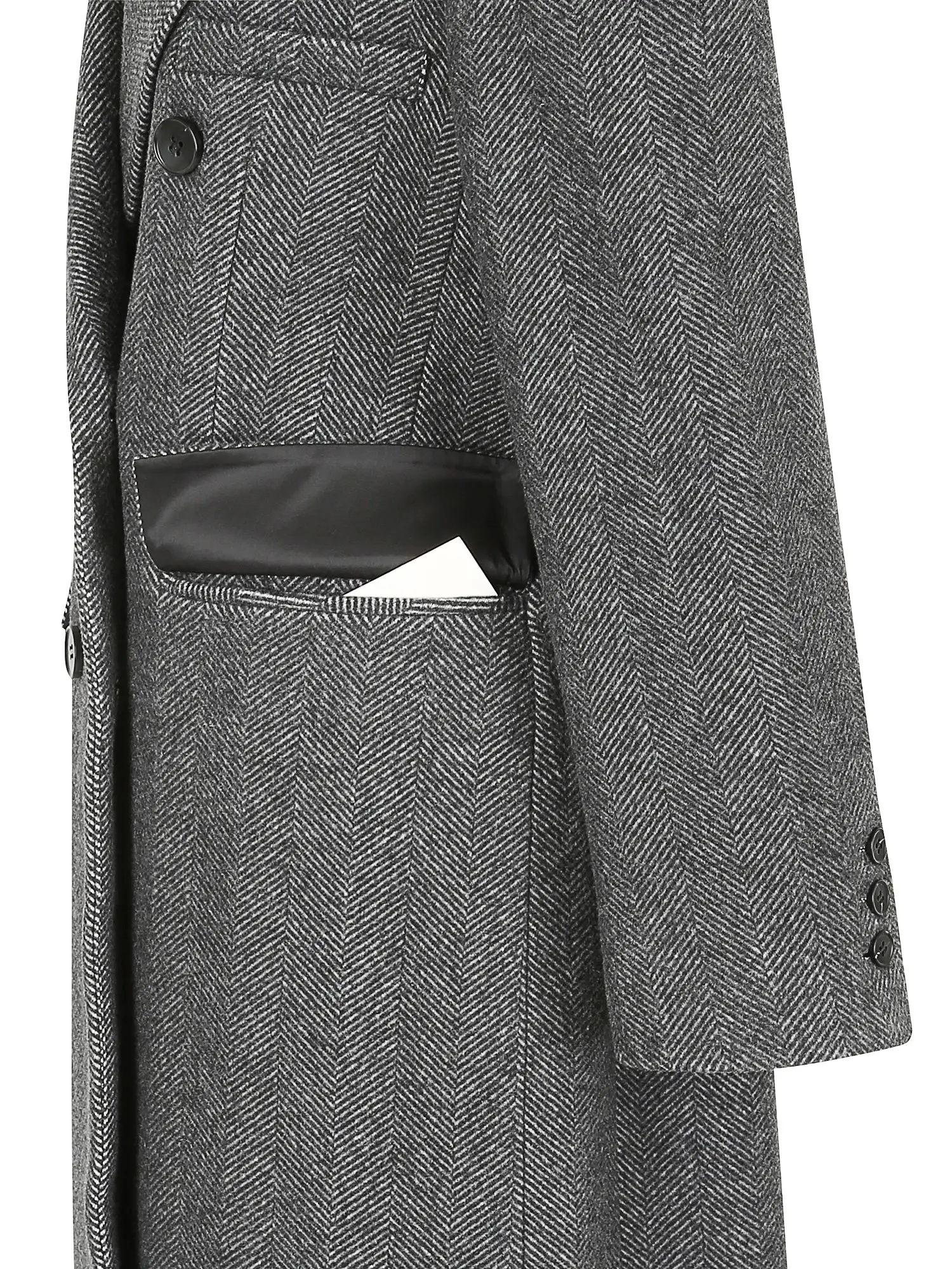 羊绒人字纹双层长款大衣(深灰色)