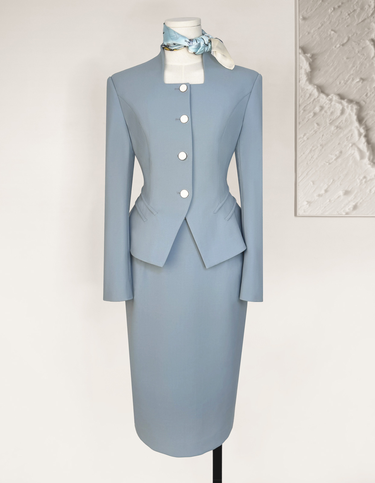 广州制衣工厂定制浅蓝色空乘制服套装