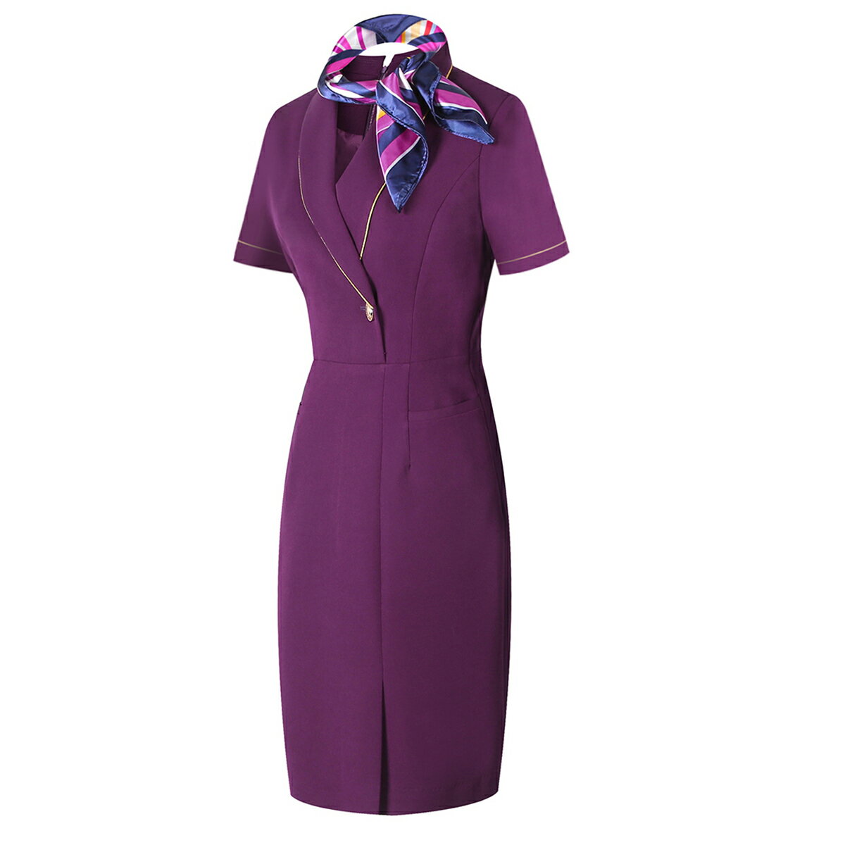 广州增城新塘服装厂定制紫色空乘制服连衣裙