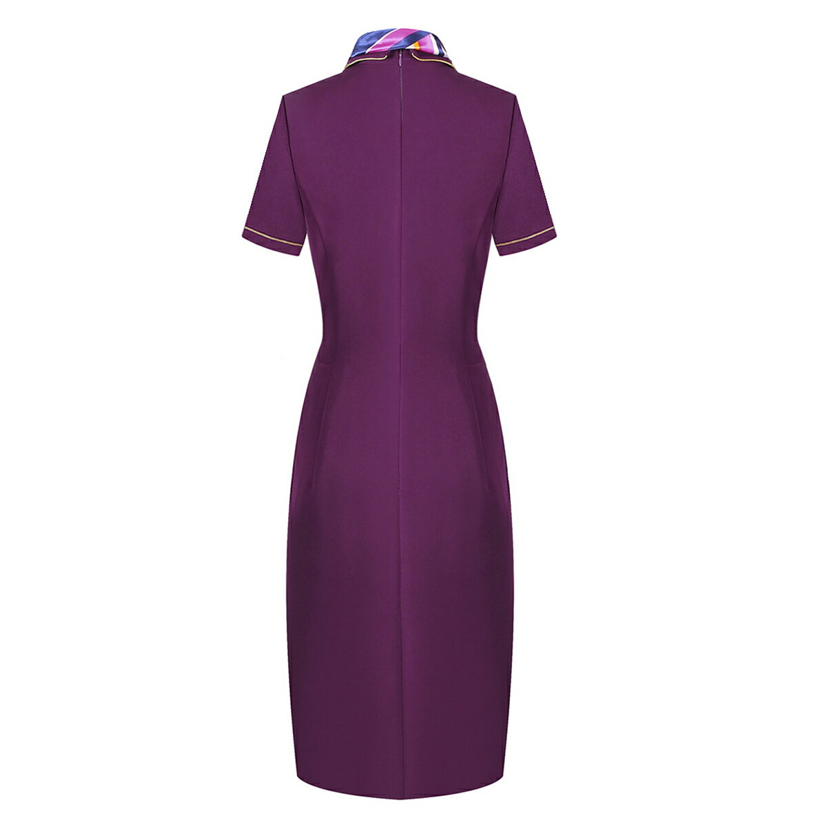 广州增城新塘服装厂定制紫色空乘制服连衣裙