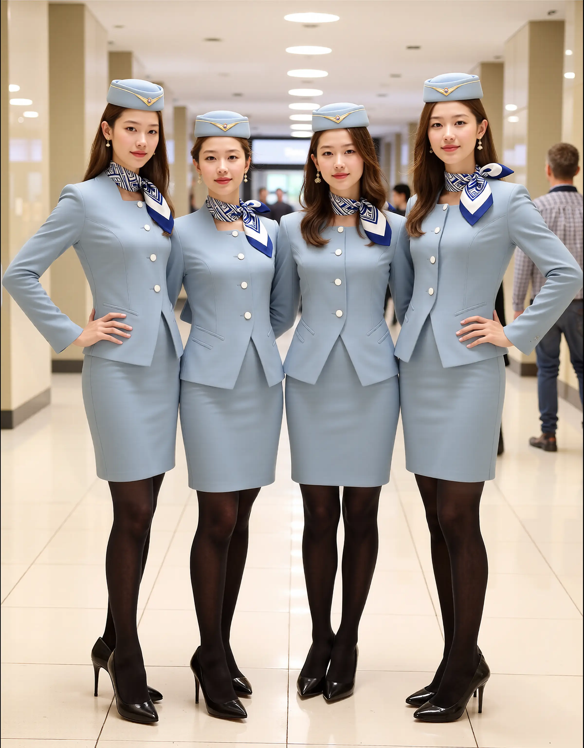 广州制衣工厂定制浅蓝色空乘制服套装