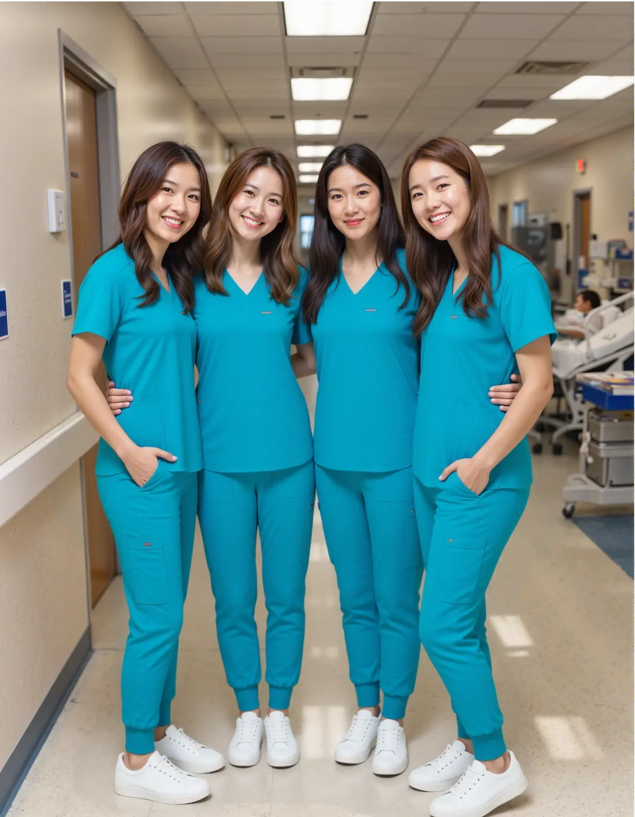 青绿色的医疗工作服