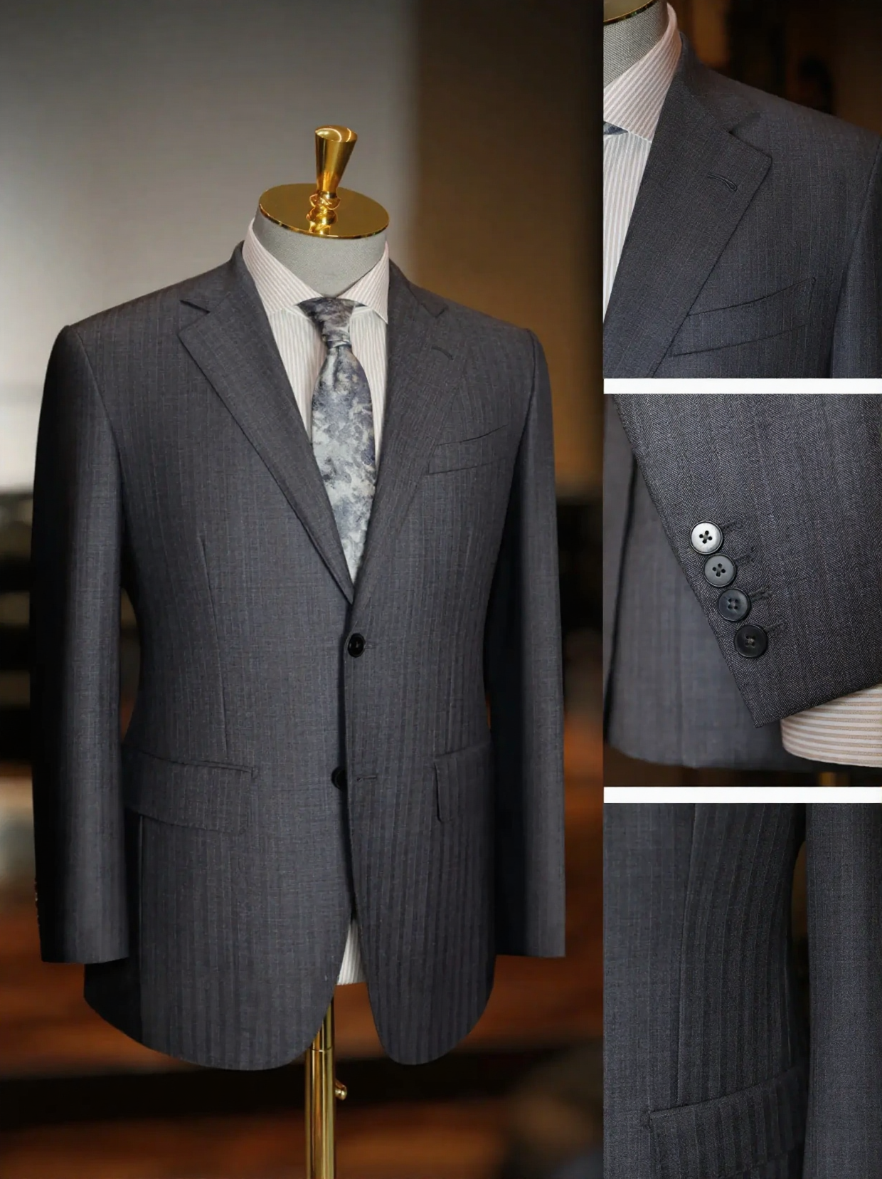 广州增城新塘工厂 深灰色细条纹单排扣西装