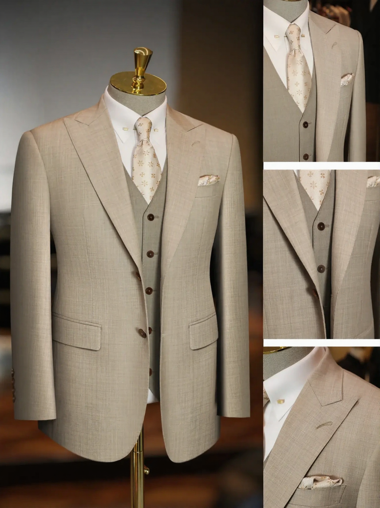 广州增城新塘工厂 浅卡其色三件套西装