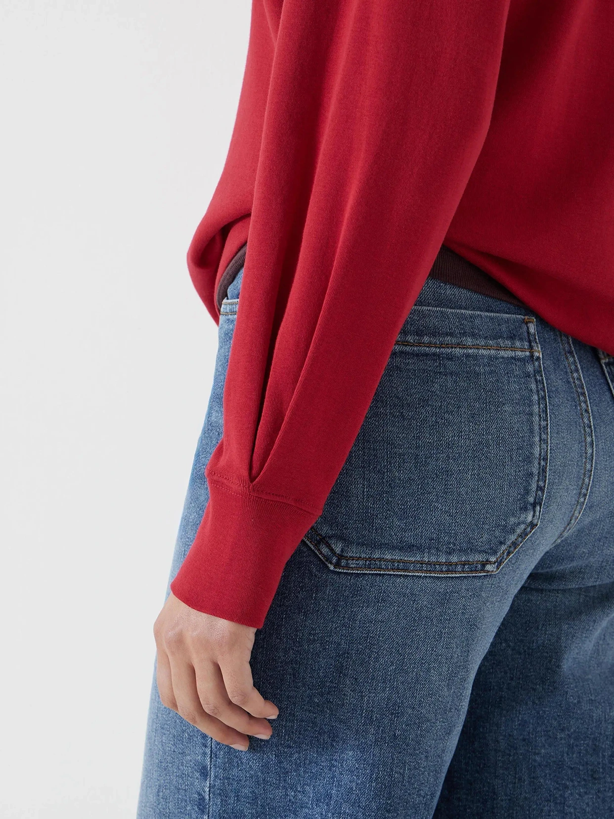 泡泡袖棉质针织上衣，亮红色