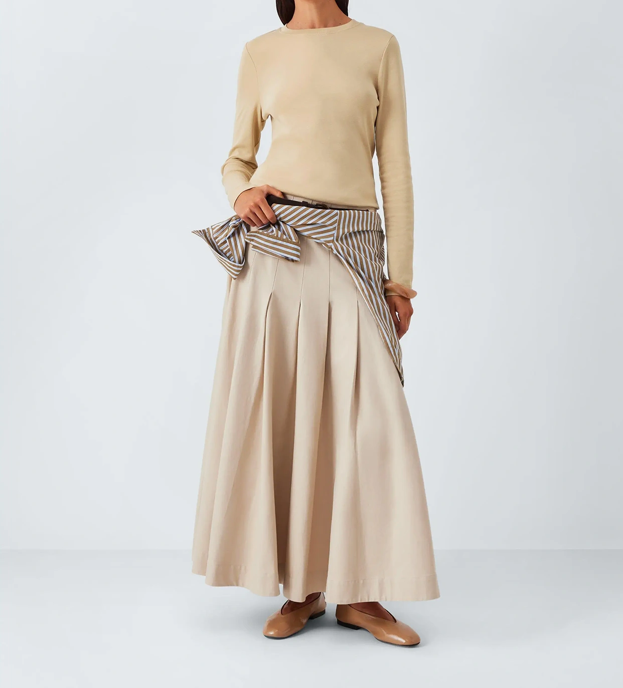 有机棉长袖圆领 T 恤，沙色