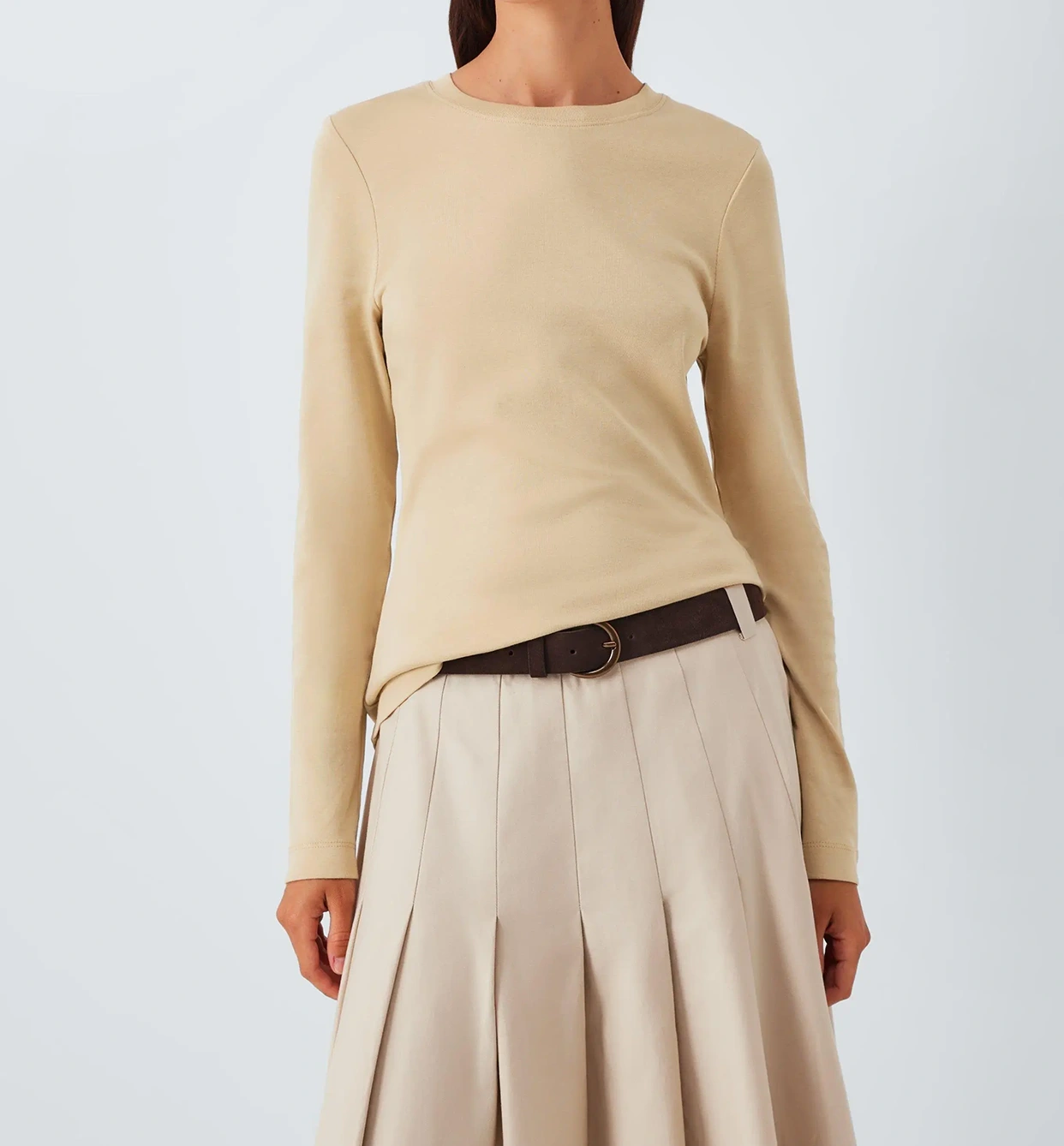 有机棉长袖圆领 T 恤，沙色