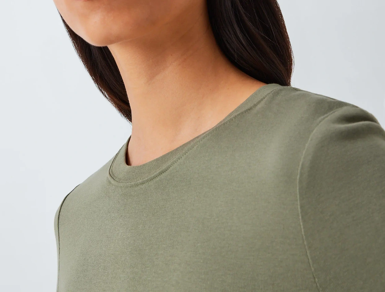 有机棉长袖圆领 T 恤，苔藓绿