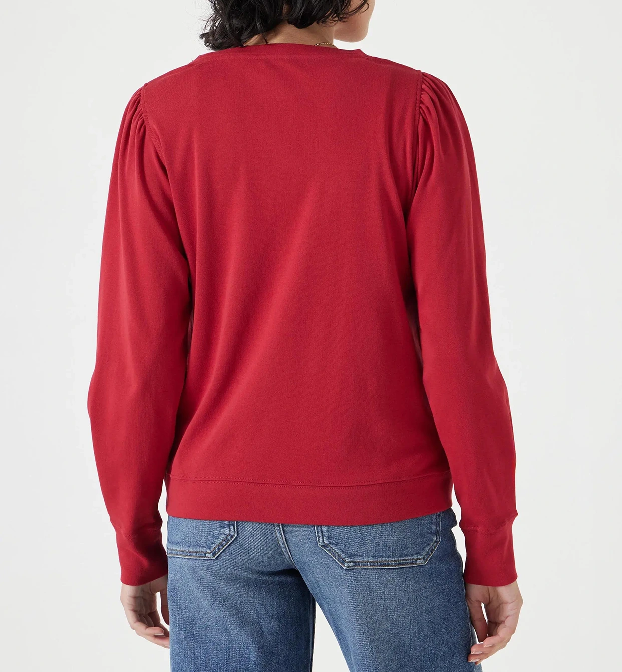 泡泡袖棉质针织上衣，亮红色