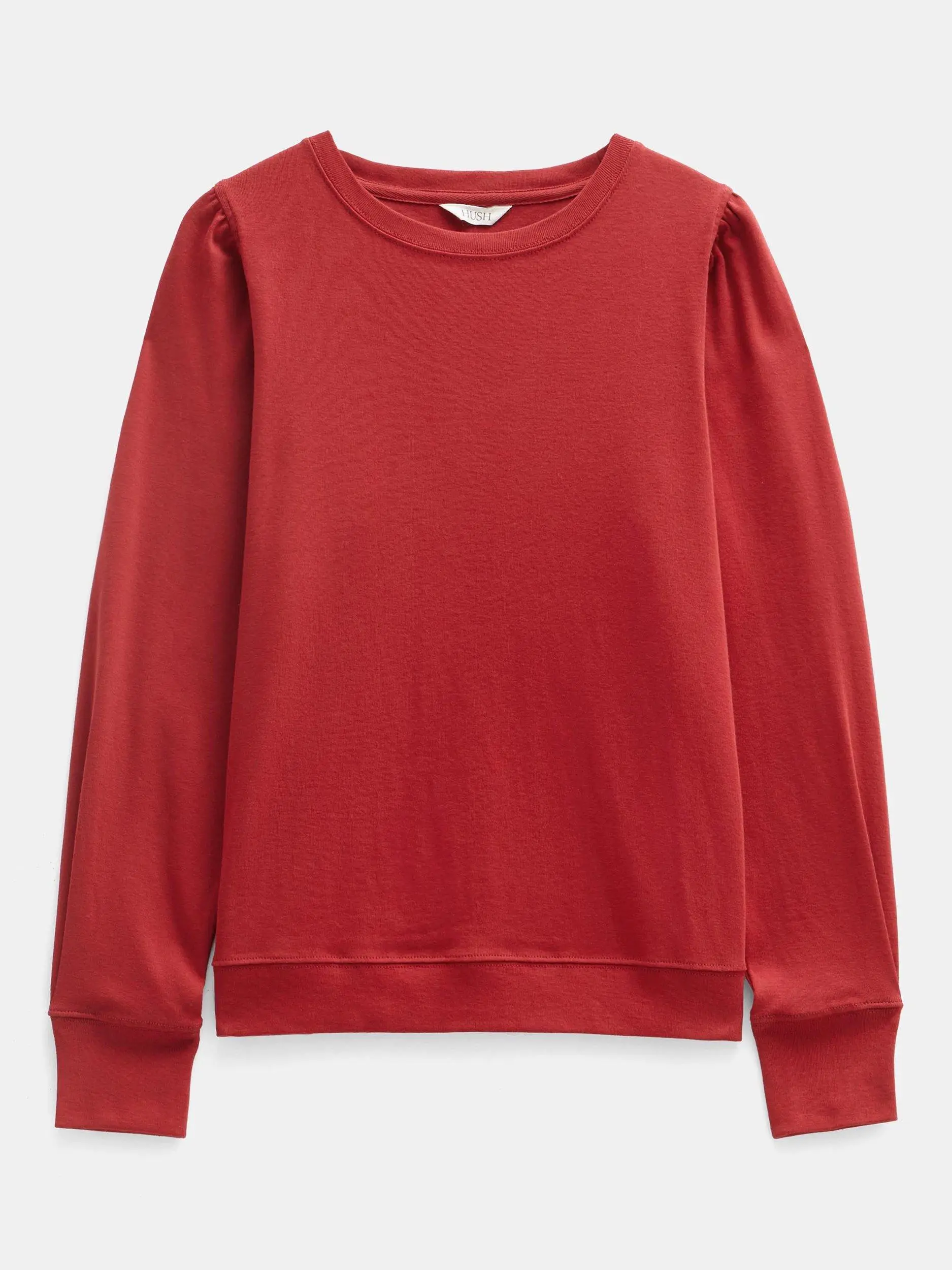 泡泡袖棉质针织上衣，亮红色